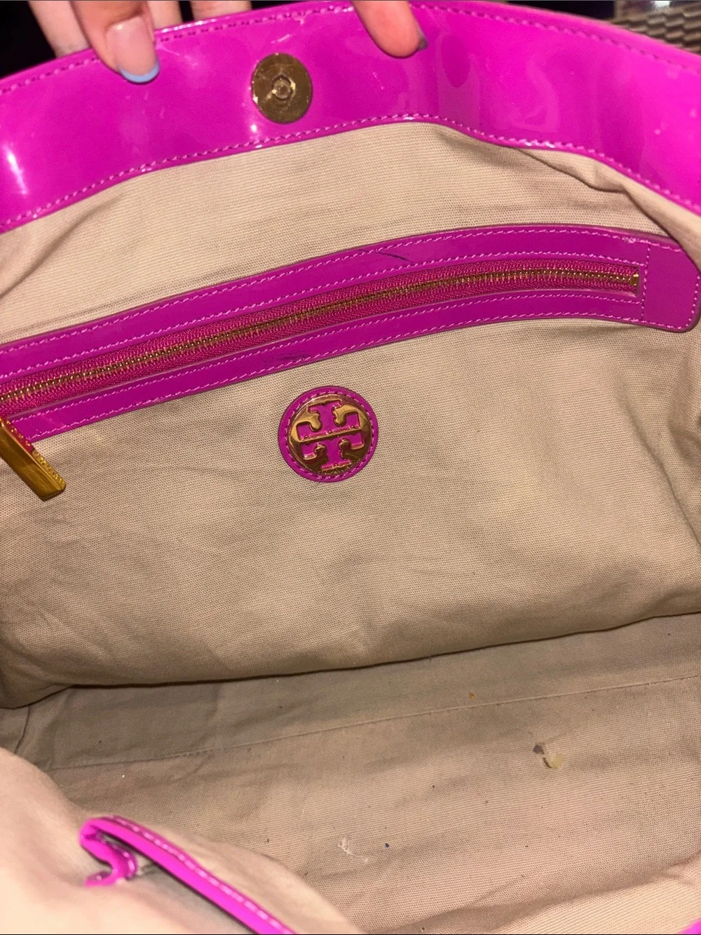 Tory Burch Hot Pink Tote with Gold Charm with tags